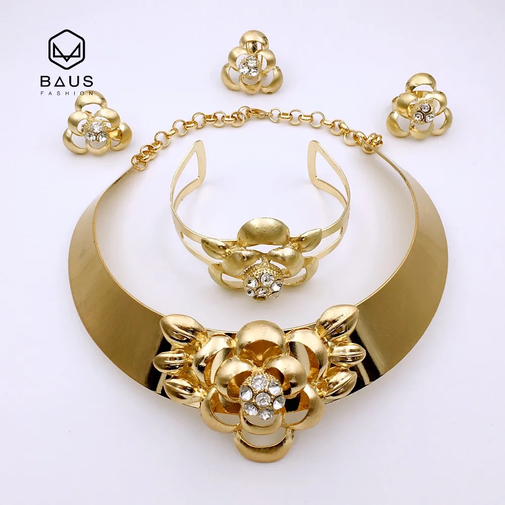 

BAUS 2018 Turkish jewelry golden Nigerian bridal wedding jewelry set african beads Jewelry set for women big necklace set Design
