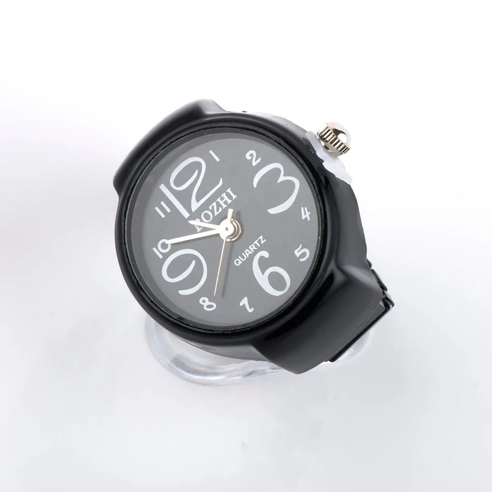 

Elastic Round Watch Shape Ring Creative Analog Ring With Quartz Watch Female Ring Classic Flip Finger Ring Men And Women Jewelry