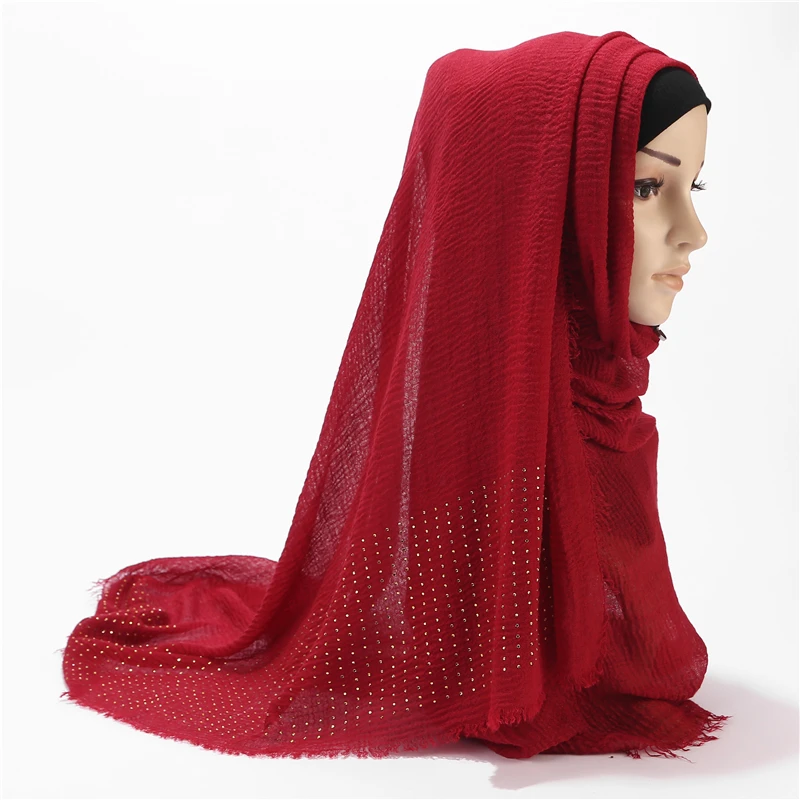 Модный женский однотонный платок хиджаб Блестящий шарф с ромбами женские мягкие шарфы с бусинами