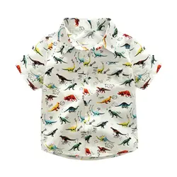 Модные летние для маленьких мальчиков рубашка с изображением динозавра Повседневное мультфильм дикие с короткими рукавами одежда Детская