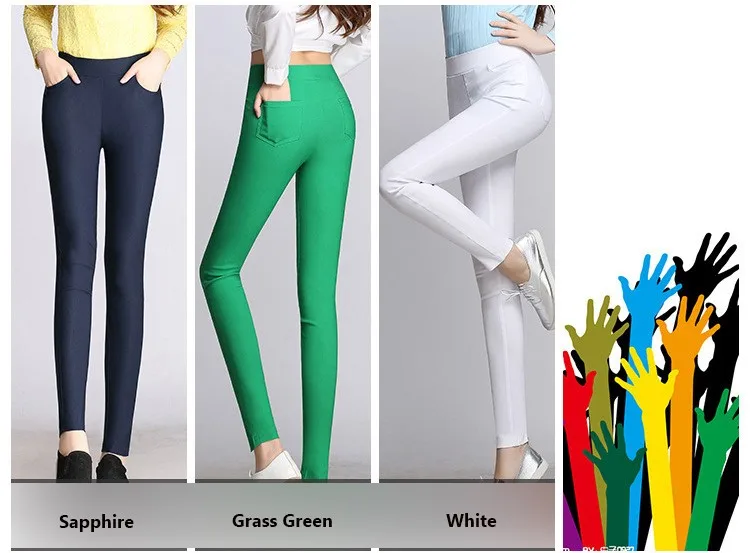 Женские брюки ярких цветов, эластичные леггинсы, черные, синие, белые, женские обтягивающие брюки-карандаш размера плюс, женские повседневные брюки