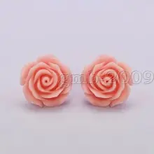 Красивый 12 мм коралловый розовый цветок розы серьги из серебра 925