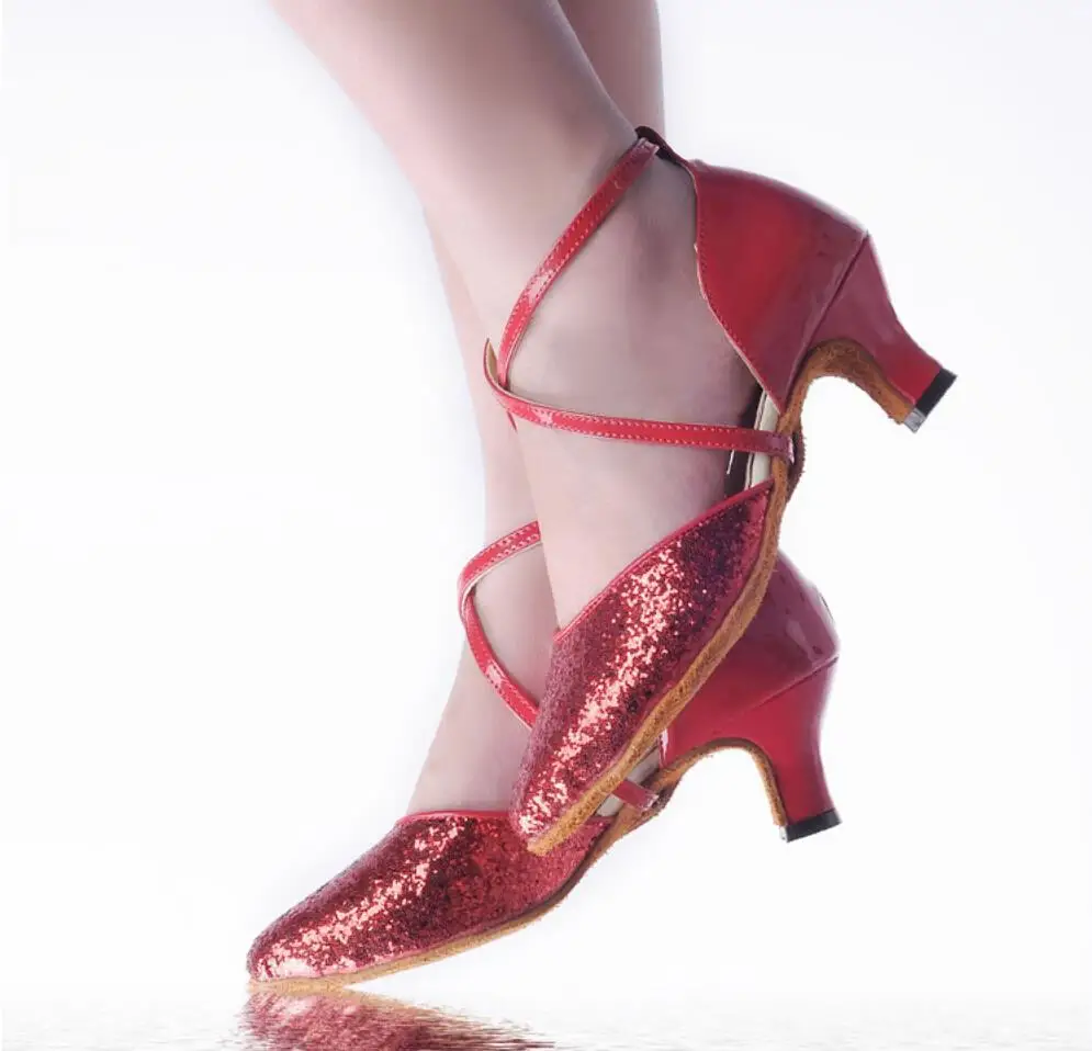 Koovan/Обувь для танцев новая модная обувь для танцев женская обувь Туфли-лодочки на высоком каблуке, с украшением, Серебряные; золотые натуральная кожа Резиновый Каблук 3,5 5,5 6,5 см - Цвет: red  65mm