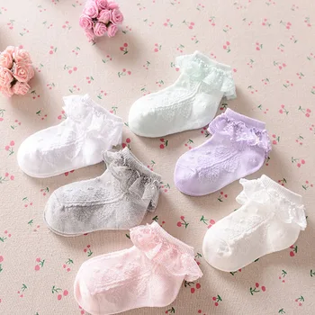 

New arrival baby girls candy color toddler cotton lace ruffle princess mesh sock 6 color children's ankle short prewalker socks