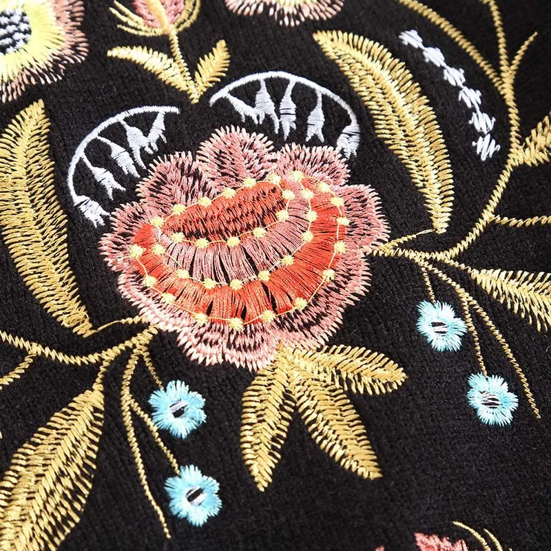 Elastic knit embroidery loose pullovers sweater 2018 new long sleeve plus size women autumn sweater