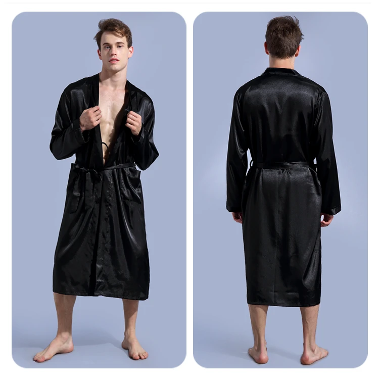 Темно-синий с длинным рукавом в китайском стиле Для мужчин район халаты платье мужское кимоно Банный халат, одежда для сна, ночная Пижама S M L XL XXL