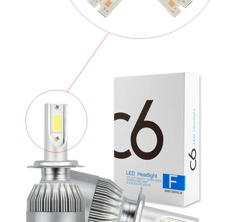 10pcslot H1 H7 COB LED Light H4 Hi-Lo Beam C6 Car Bulb Lighting Source 9005 9006 LED Lamp COB Chip for C6 Auto Lights 6500K (6)