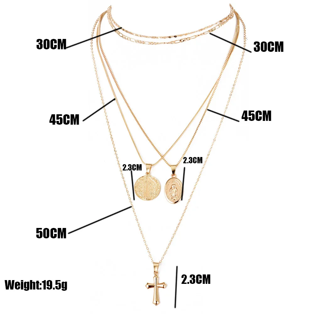 Винтажное женское ожерелье Девы Марии крест кулон многослойный набор золотого ожерелья Гламурные женские свадебные украшения для вечеринок