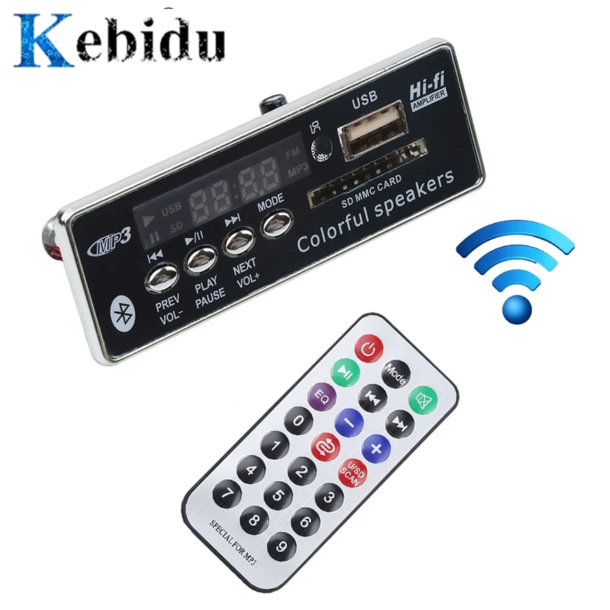 Kebidu Car USB Bluetooth Hands-free MP3 Player Integrated MP3 Decoder Board Module with Remote Control USB FM Aux Radio for Car