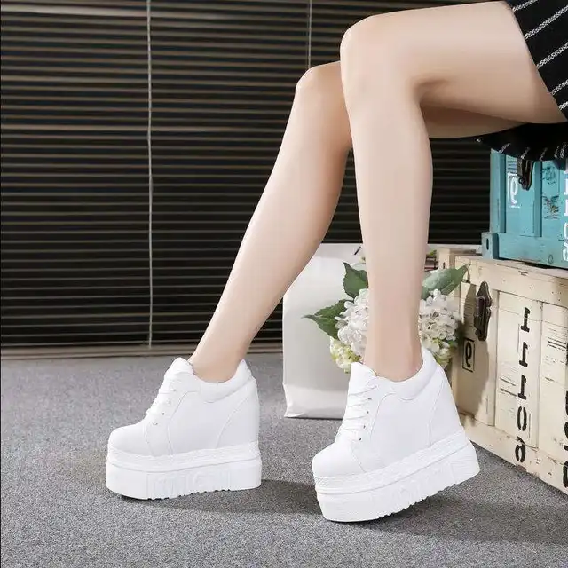 US $12.01 12 cm high heel Shoes Woman Vulcanize Shoes Canvas Women High Platform Spring Ladies Casual White S