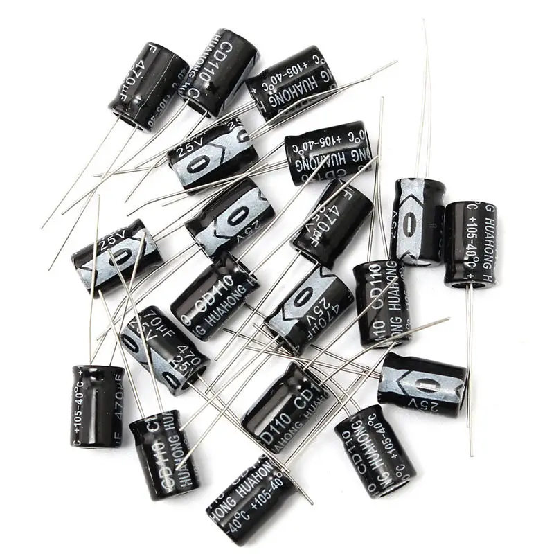 

Best Promotion 20PCS 470UF 25V Electrolytic Capacitor Assortment Kit Assorted Set 8x12mm