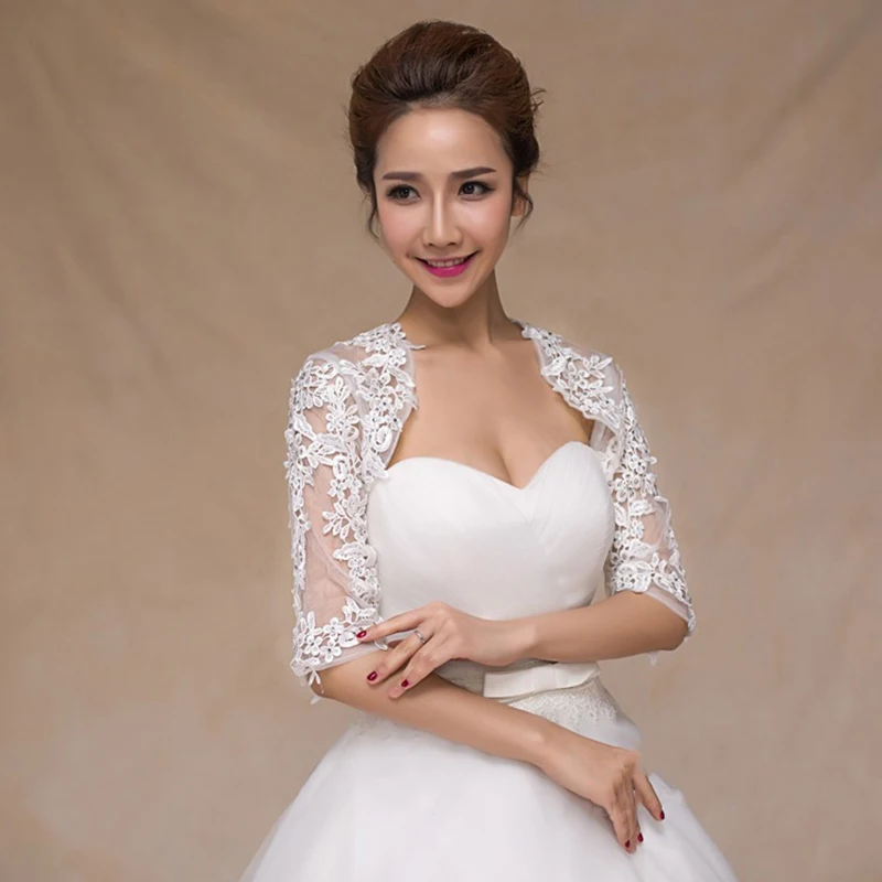 Wedding Lace Bolero Half Sleeve Lace joker Coat Shawl Wedding Jackets Bridal Wraps High Quality cape mariage tulle shrug