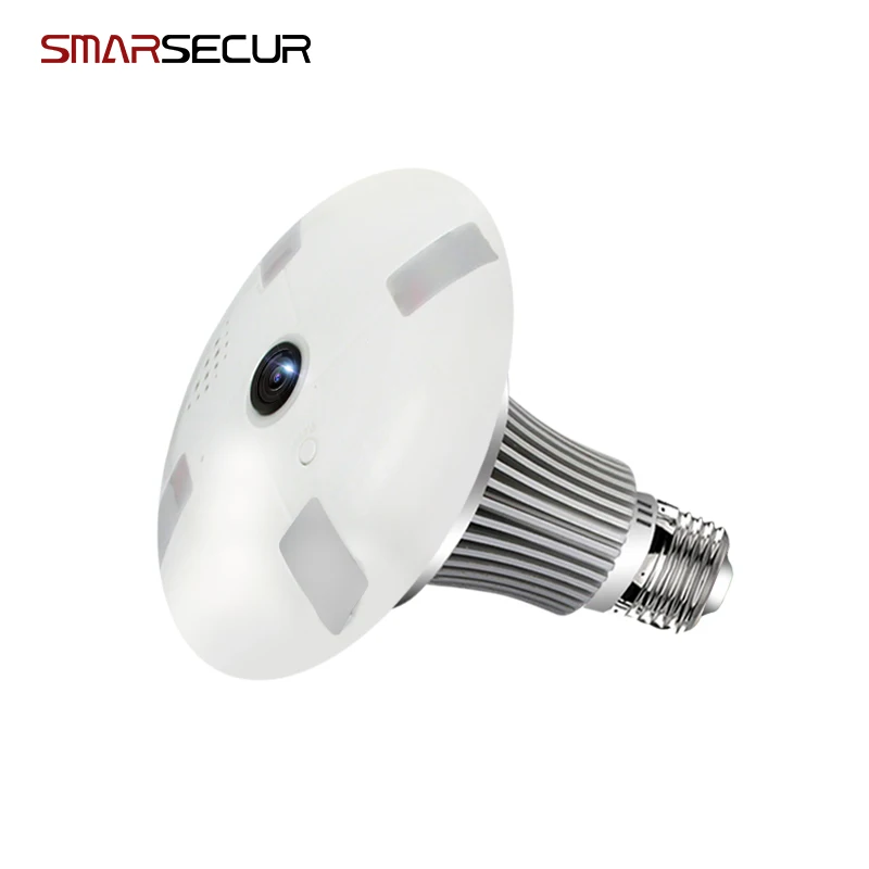 

SMARSECUR Panoramic 360 Degree Bulb Light IP Camera Wireless Wifi FishEye Lens 1080P HD Lamp Camera Indoor Home Security