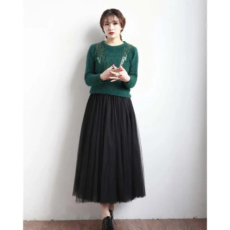 2018_Vintage_black_white_midi_Maxi_Long_Skirts_Woman_solid_Summer_plus_size_mesh_elastic_girl_Tulle_tutu_Skirt_Women_Clothing_5