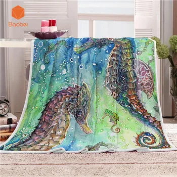 

Cartoon Seahorse Velvet Plush Throw Blanket Thicking Lunch break blanket Bedsheet for Kids Printed Soft Throw Travel CB74
