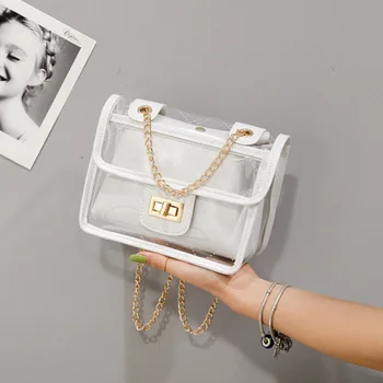 

2019 New Luxury Brand Women Transparent Bag Clear PVC Jelly Small Tote Messenger Crossbody Shoulder Bags Female Handbags Party