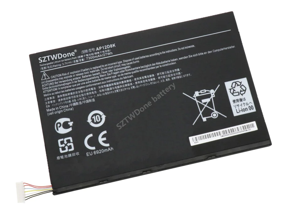 SZTWDone AP12D8K планшетный Аккумулятор для ACER Iconia Tab A3-A10 A3-A11 W510 W510P 3,7 V 7300MAH 27WH