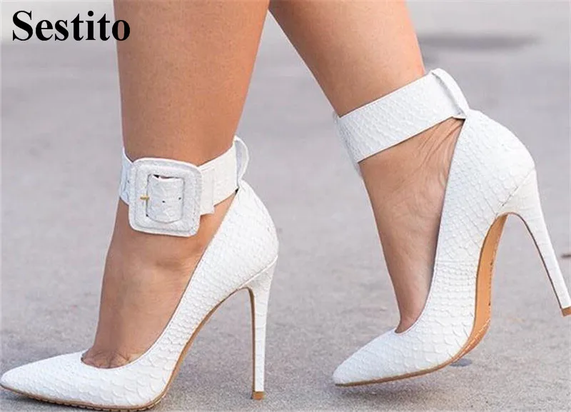 

Newest Design Women Elegant Solid Pointed Toe Buckle Strap Pumps Spring/Autumn Basic Thin Heels High Heel Party Women Shoes