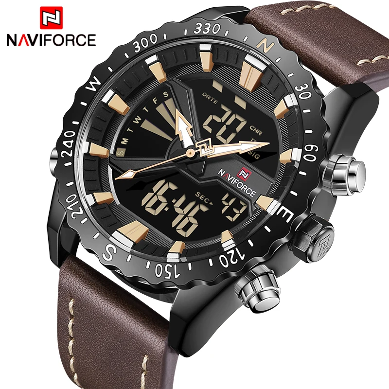 

Luxury Brand NAVIFORCE Men Military Sports Watches Men's Quartz Analog Digital Clock Man Leather Wrist Watch Relogio Masculino