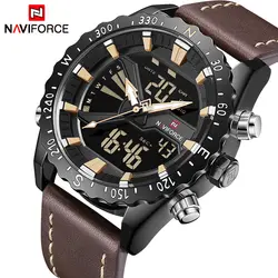 Элитный бренд NAVIFORCE Для мужчин Военные Спортивные часы Для мужчин кварцевые аналоговые цифровые часы мужские кожаные Наручные часы Relogio
