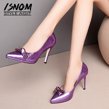 ISNOM Platform High Heels Pumps Women Pointed Toe Footwear Patent Leather Shoes Female Office Shallow Stud Shoes Woman Spring ISNOM Platform High Heels Pumps Women Pointed Toe Footwear Patent Leather Shoes Female Office Shallow Stud Shoes Woman Spring