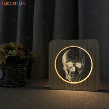 LED Wooden Lamp Novelty Skull 3D Night Light USB Power Warm Table Lamps for Holiday Gift thrisdar multicolor novelty led night light with remote controller usb rechargeable cute cat children babybedside table lamps