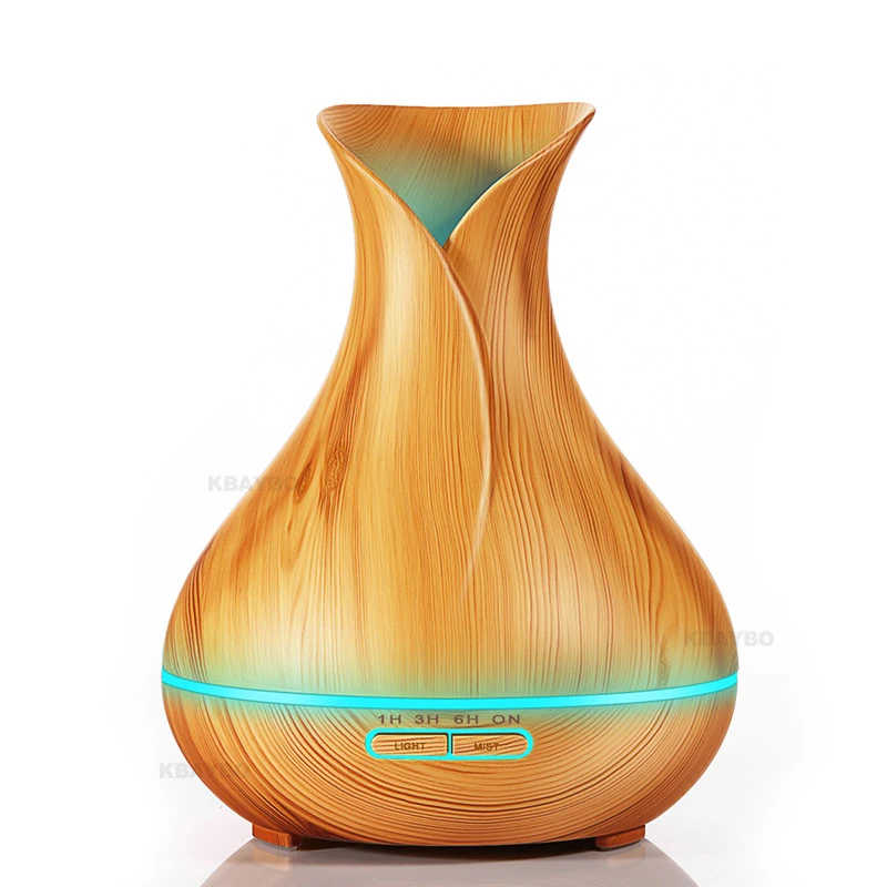 

400ml Aroma Essential Oil Diffuser Ultrasonic Air Humidifier with Wood Grain 7 Color Changing LED Lights for Office Home