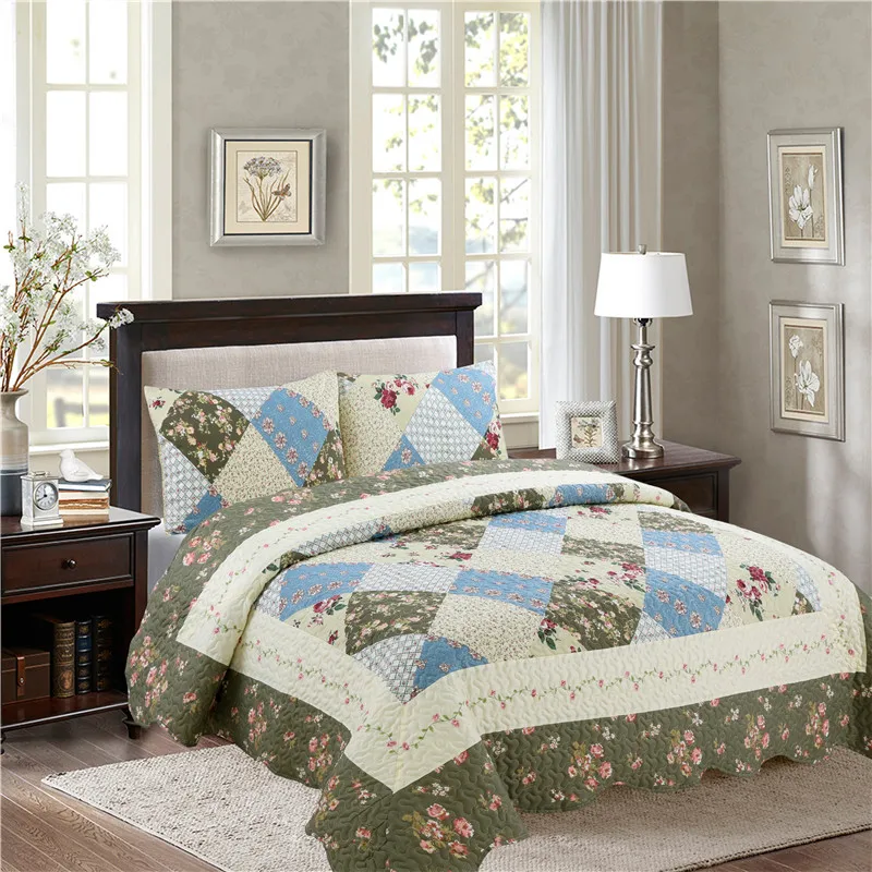 3PCS Quality European style printed quilted parchwork Floral Cubrecamas