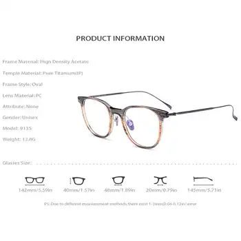 Pure Titanium Acetate Eyeglasses Frame Women Round Myopia Optical Frame Prescription Glasses for Men Ultralight Eyewear 9135