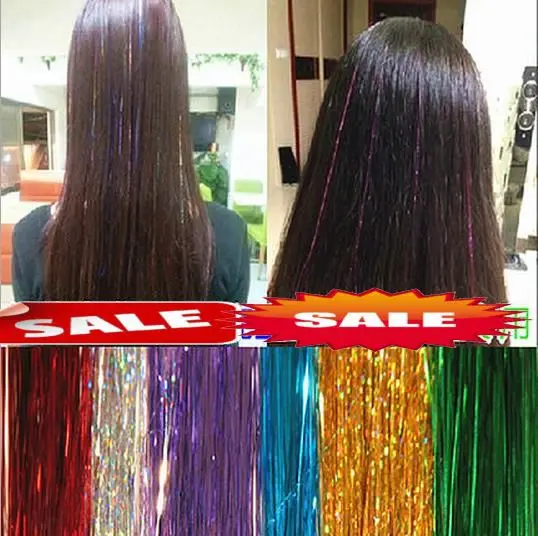 

Colorful Metallic Glitter Tinsel Laser Fibre hair Wig Hair Extension Accessories Hairpiece COS stage Wig party Festive Supplies