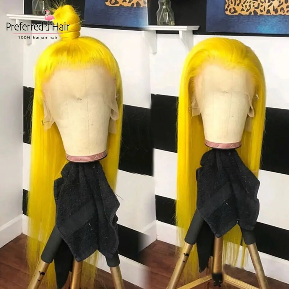 Предпочтительный предварительно выщипанный желтый парик прямой 613 кружевной передний парик с детскими волосами Remy бразильские полностью кружевные человеческие волосы парики для женщин - Цвет: Цвет: желтый