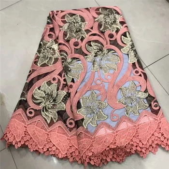 

African Cord Lace Border High Quality Beads Peach French Lace Fabric With Stones African Lace Fabric For Nigerian Wedding Dress