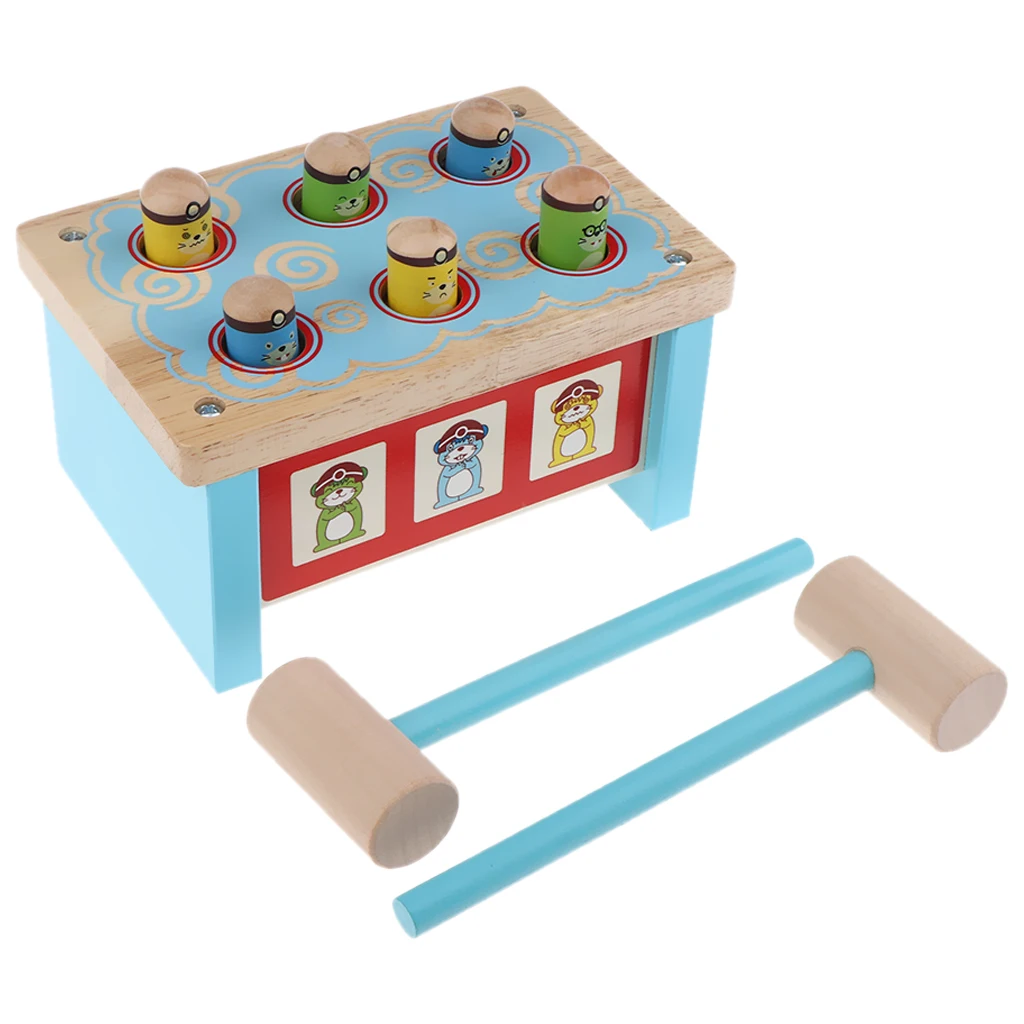 Pound Tap Bench with 2 Wallets Durable Wooden Pounding Toy for Toddlers, Multifunctional Bright Colours