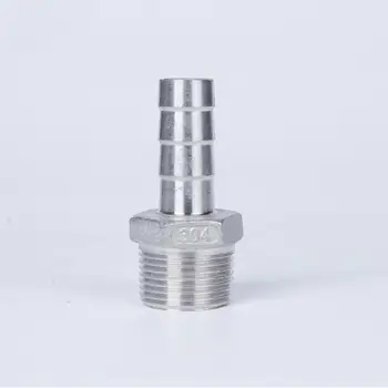 

304 Stainless Steel Barbed Hose Tail x 1/4" 3/8" Male BSPT Thread End Connector -Pipe Fitting