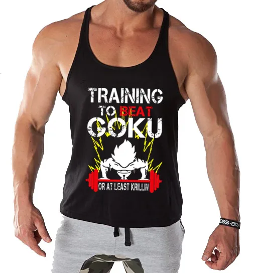 

Training To Go beat goku Men Tank Top Dragon Ball Goku Bodybuilding Tank Tops Fitness Cotton Sleeveless Shirt Workout Black vest