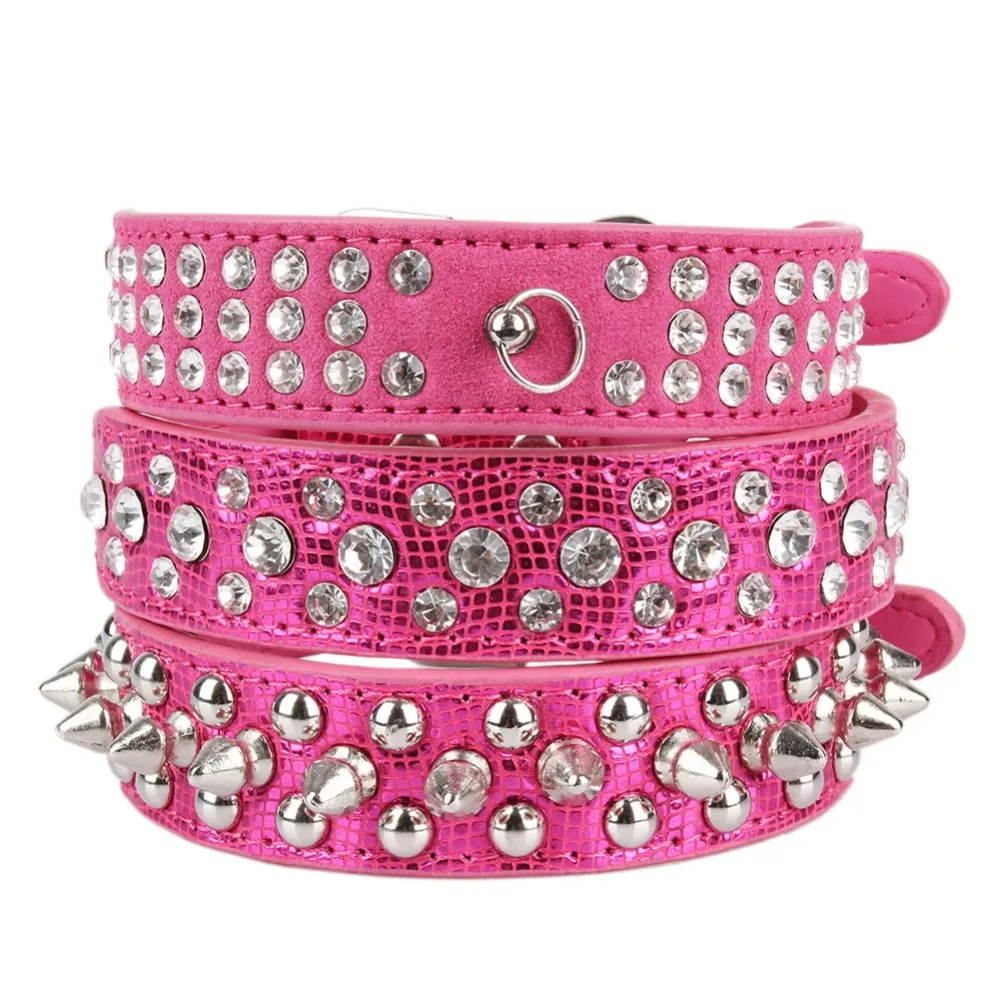 Small Dogs Collars Accessories Spiked Rhinestone For Puppy Big Dog