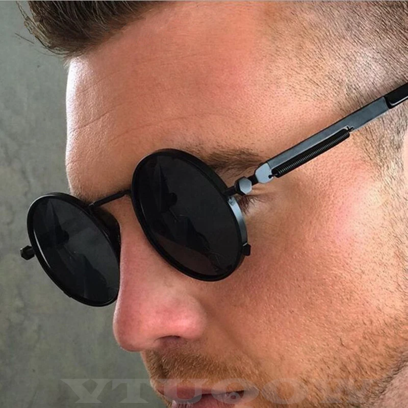 

New Retro Gothic Punk Sunglasses Men Brand Designer 2019 Vintage Round Sunglass Male Sun Glasses For Mens UV400 Eyewear ray bann