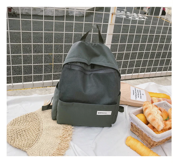 Menghuo Simple Style Net Backpack Women Backpacks for Teenage Girls School Bags Fashion Vintage Solid Leisure Book Bag Mochilas (41)