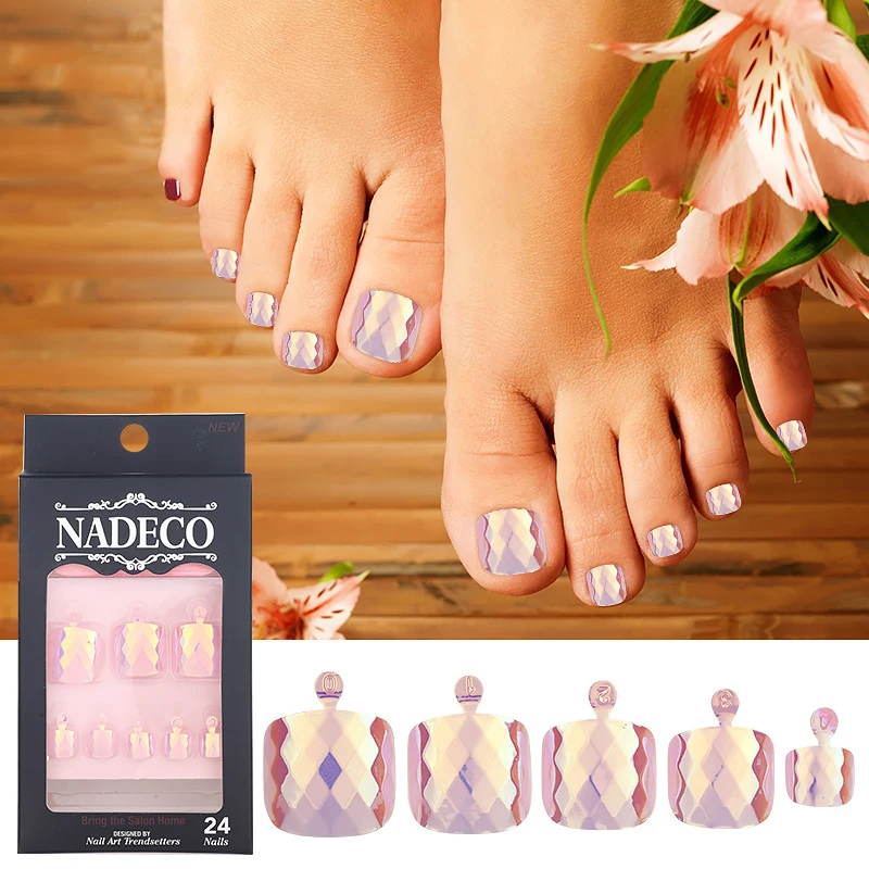 

24pcs Women Fashion Design Fish Scale Shape Toe Artificial Nail Girls Individuality DIY Colorful Mermaid Rhombus Foot Fake Nails