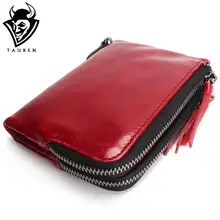 2017 neue tauren niedlich qualitäts-echtes frauen mini brieftasche Öl Wachs Leder Geldbörse Reißverschluss Kreditkarte halter
