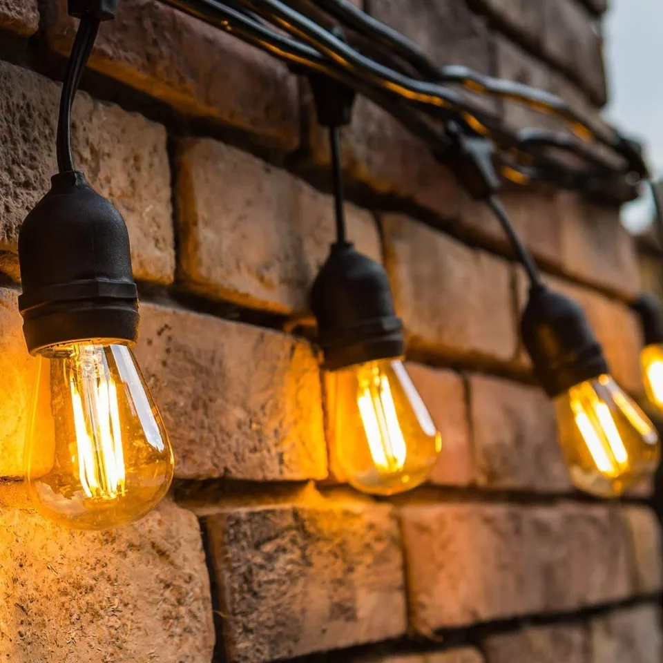 Black Waterproof Outdoor String Lights With Hanging Sockets Black Waterproof Outdoor String Lights