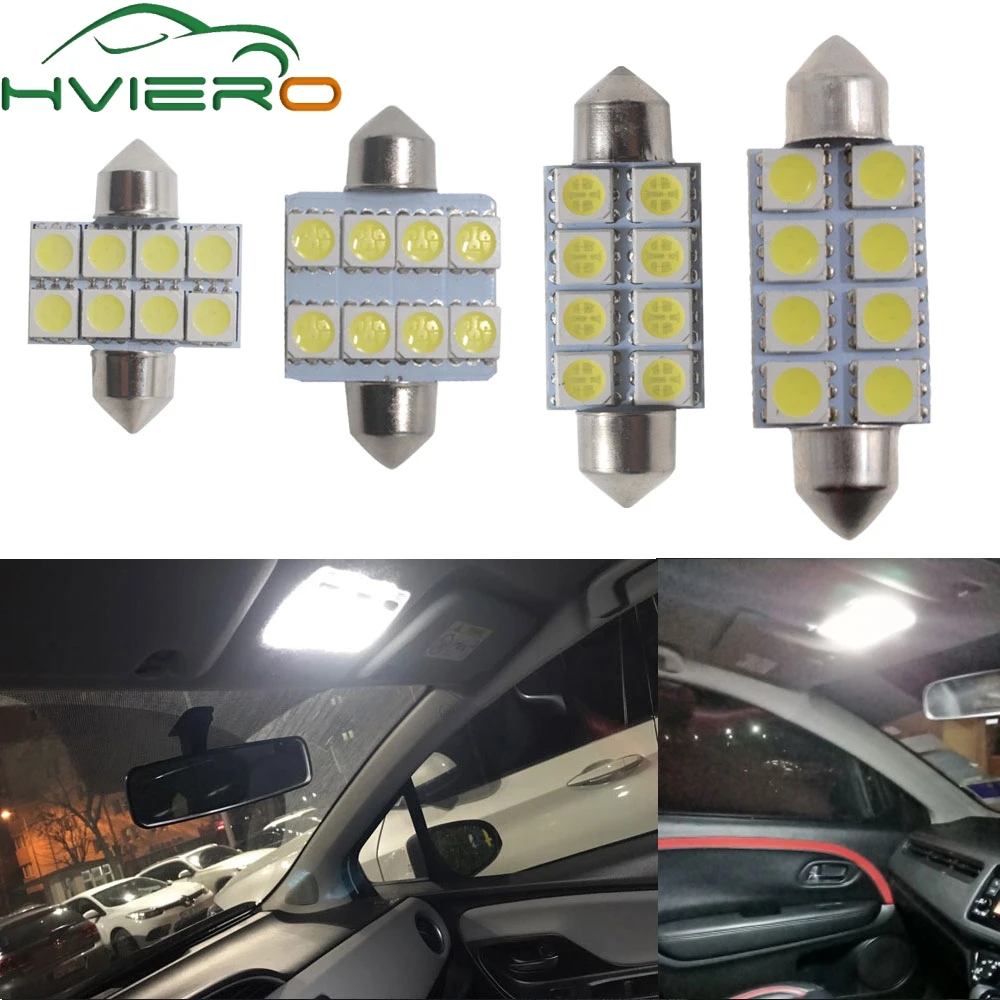 

2pcs Low Energy Bright 31MM 36MM 39MM 41MM 8 SMD 5050 LED Car Dome C5W Interior Festoon Light Lamp Bulb White 12V