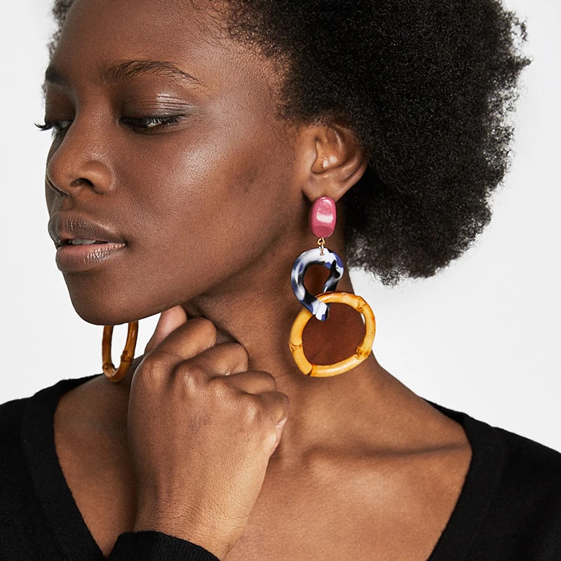 

Dvacaman Brand Handmade Resin Jewelry Big Earrings Women New Geometric Circles Drop Dangle Earrings Ethnic Maxi Earrings YY53