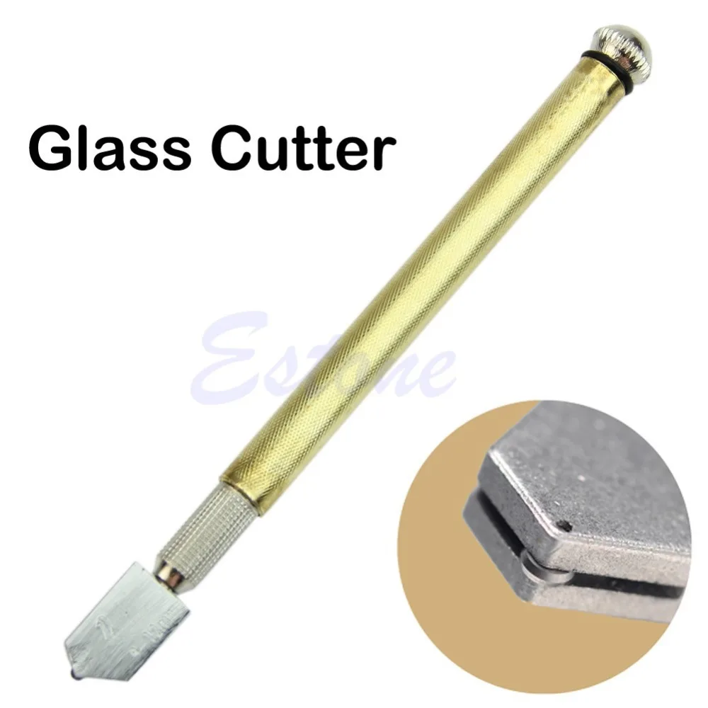 New Diamond Tipped Glass Cutter Metal Handle Steel Blade Oil Feed