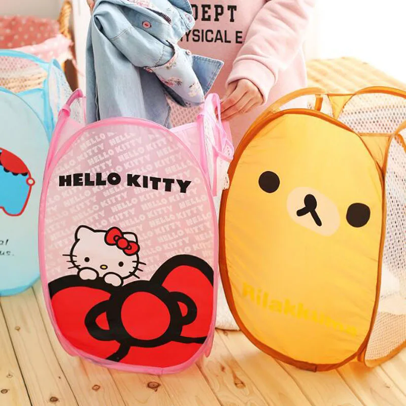 Minions Hello And Kitty Folding Dirty Clothing Laundry Bucket Storage Basket Children's Toys Shoe Sundries Storage Organizer