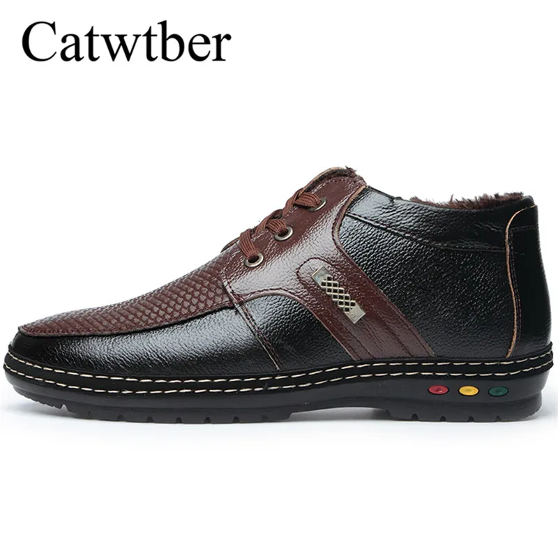 

Catwtber 2018 New Arrival Warm Men Boots Soft Leather Lace Up Comfortable Men's Snow Boots Plus Fur Winter Casual Man Ankle Shoe