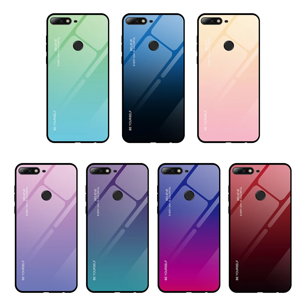 

Gradient Phone Case For Honor 7A RU 5.45 7A Pro 7C Pro 5.99 Tempered Glass Case For Huawei Y9 Y6 Prime 2018 Y7 Prime 2019 Cases