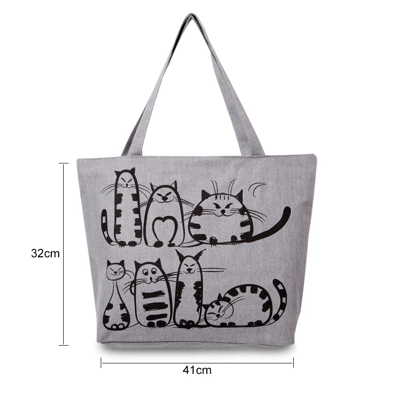Excelsior 2017 мультфильм Товары для кошек с пляжная сумка на молнии Bolsa feminina Холст Tote