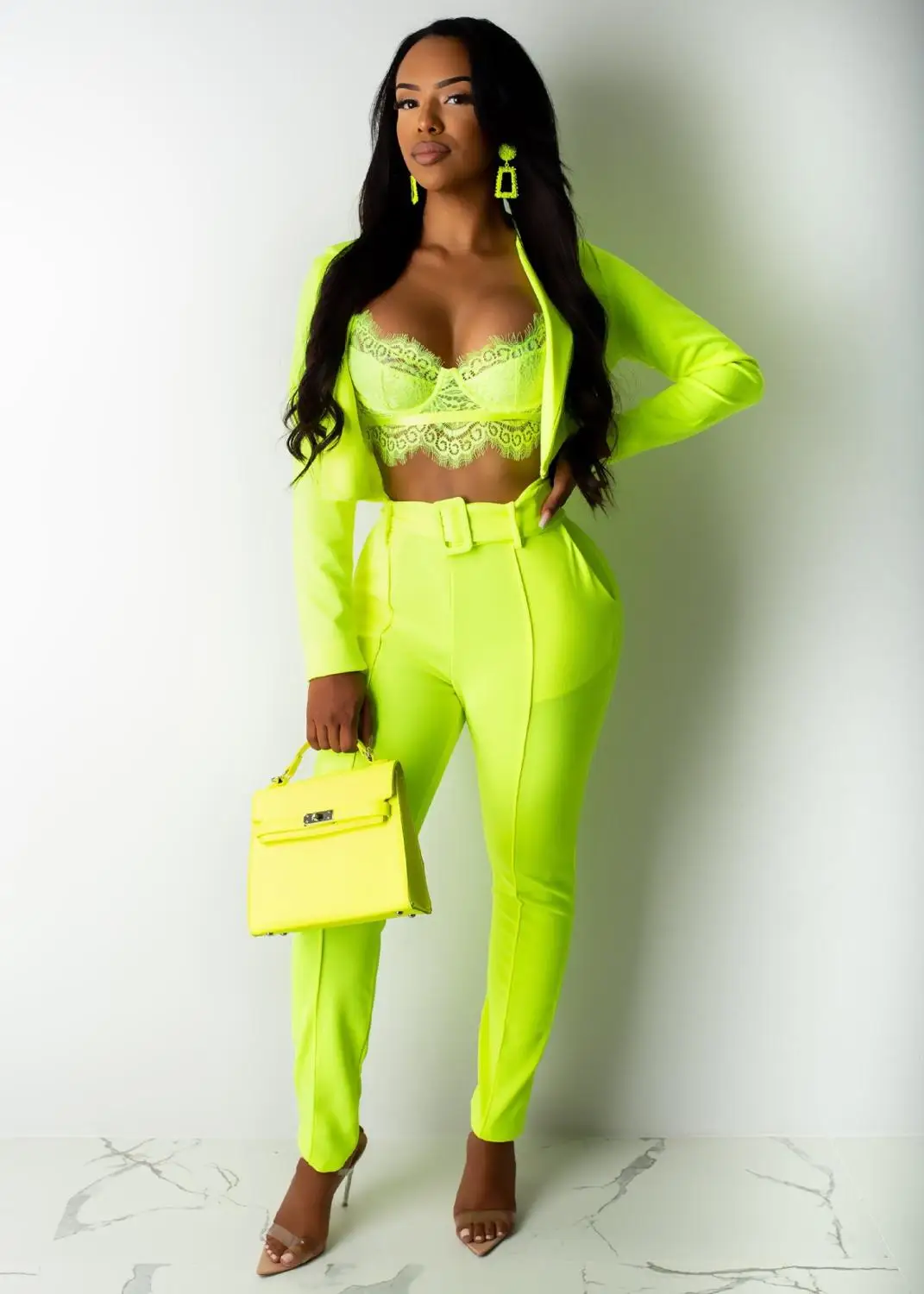 

Latest Autumn Two Pieces Pantsuits Fashion Long Sleeves V Neck Short Jacket and Long Pants Elegant OL Coat Suits 2019-2020