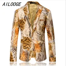 AILOOGE Мужской Блейзер Тигр шаблон мужской блейзер с печатью пальто дизайн бархатный пиджак повседневные блейзеры с цветочным рисунком куртка сценическая одежда